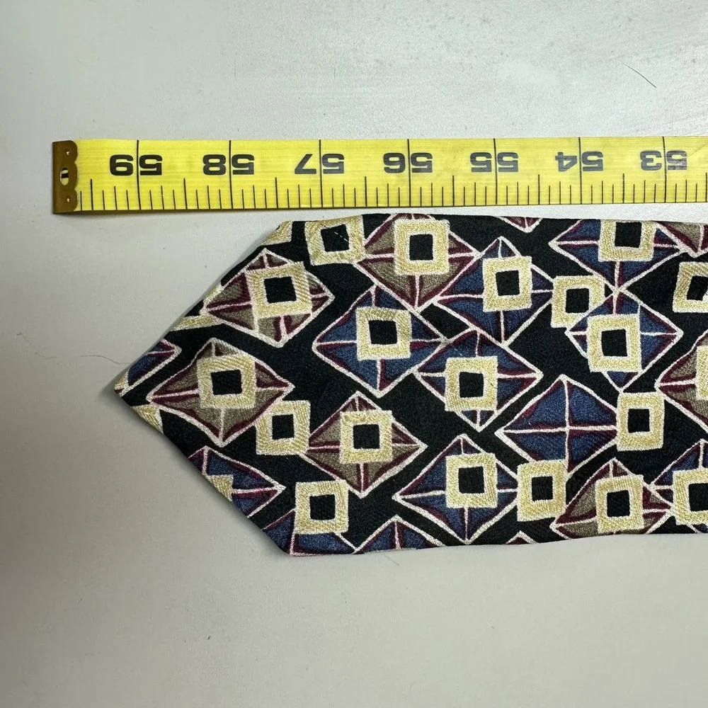 Ferrell Reed for Shack's Mens Silk Tie Geometric Diamond Square Black Gold USA